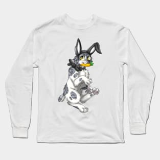 Bobtail BunnyCat: Grey Bicolor Tabby (Black) Long Sleeve T-Shirt